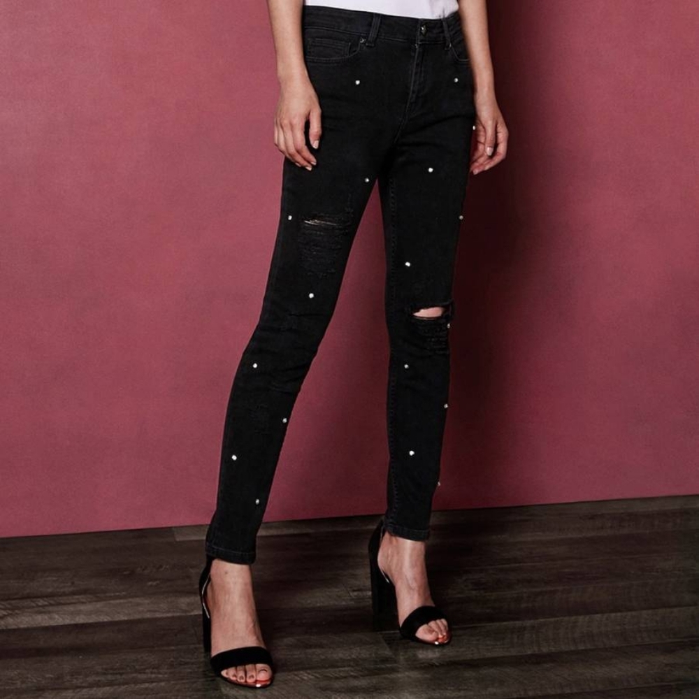 Ted Baker London Bretie Diamante High Rise Skinny Jeans Black Size 26